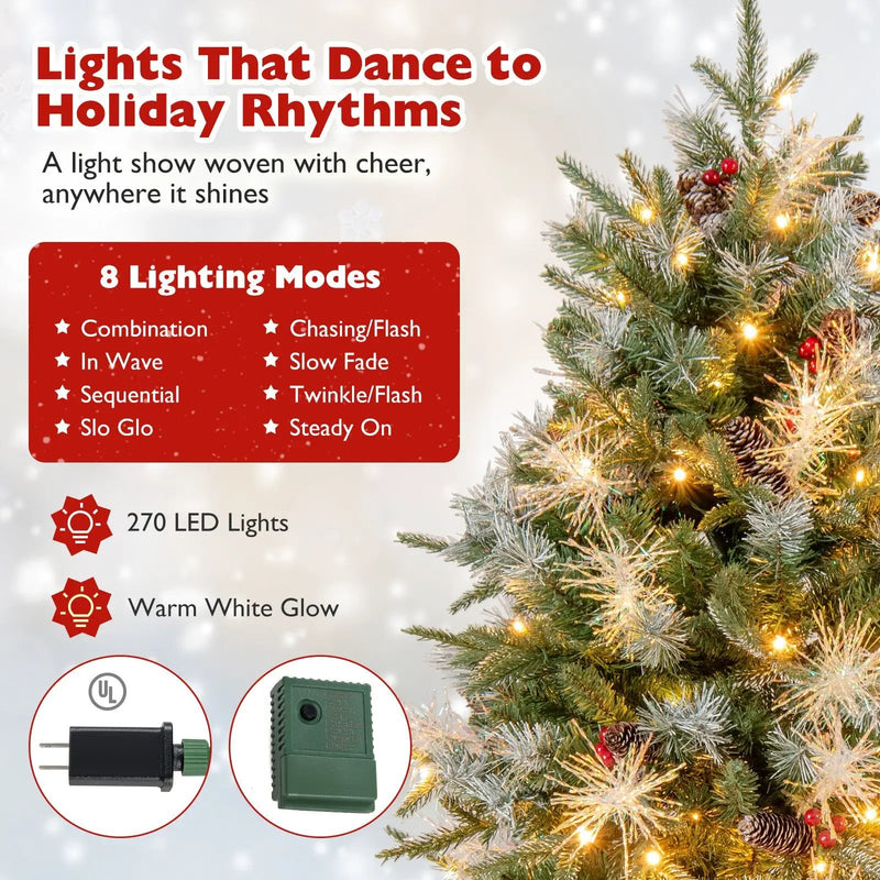 5 Feet Pre-Lit Artificial Christmas Tree with 8 Modes LED Lights with Berries by DirectDeals