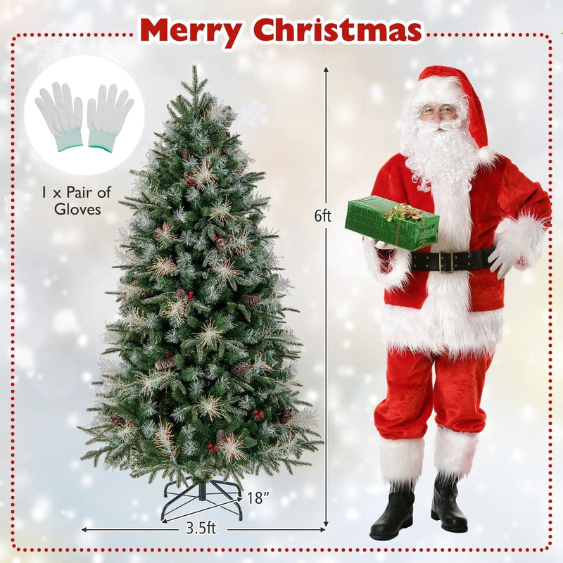 5 Feet Pre-Lit Artificial Christmas Tree with 8 Modes LED Lights with Berries by DirectDeals