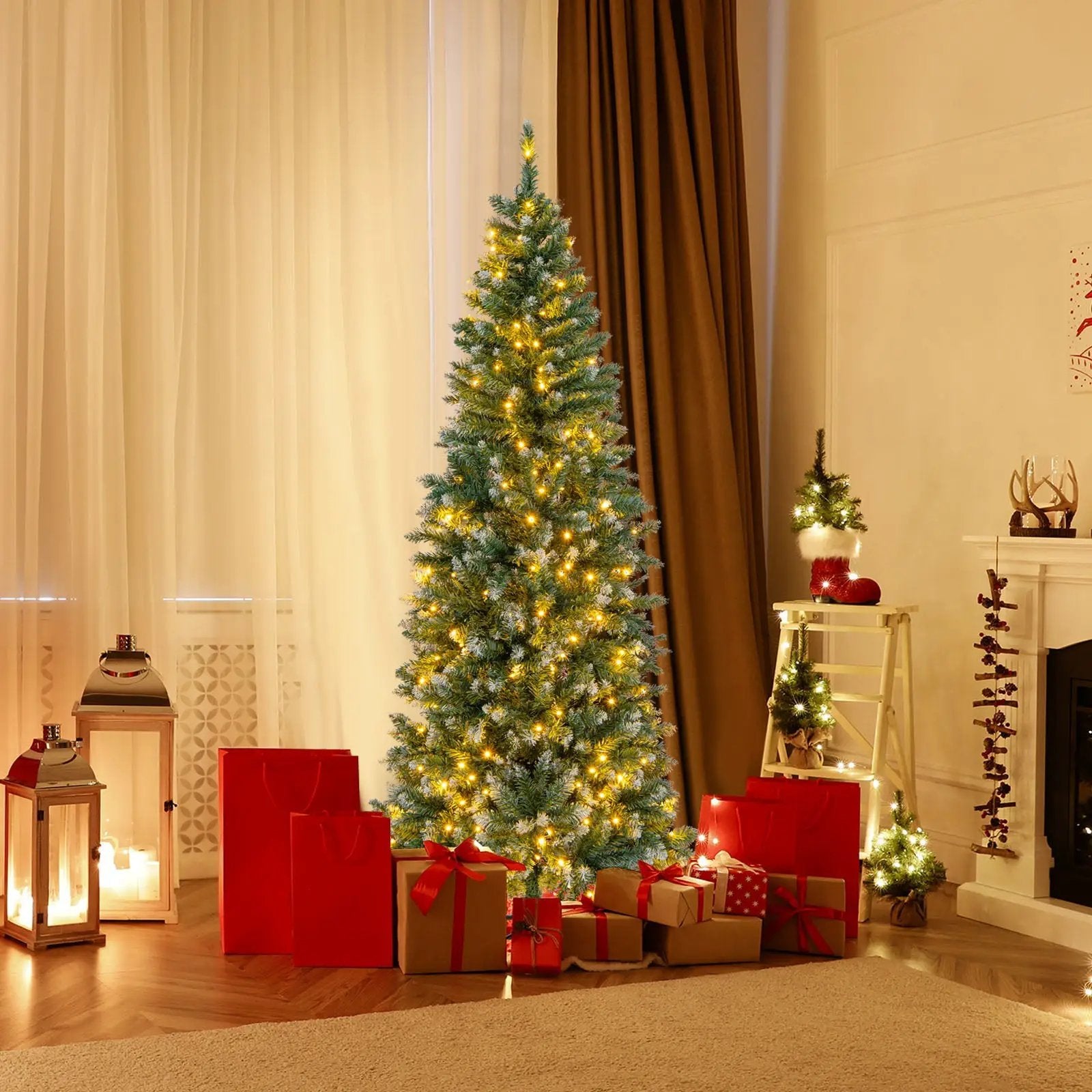 6 Feet Pre-Lit Artificial Christmas Tree with 618 Snowy Branch Tips by DirectDeals
