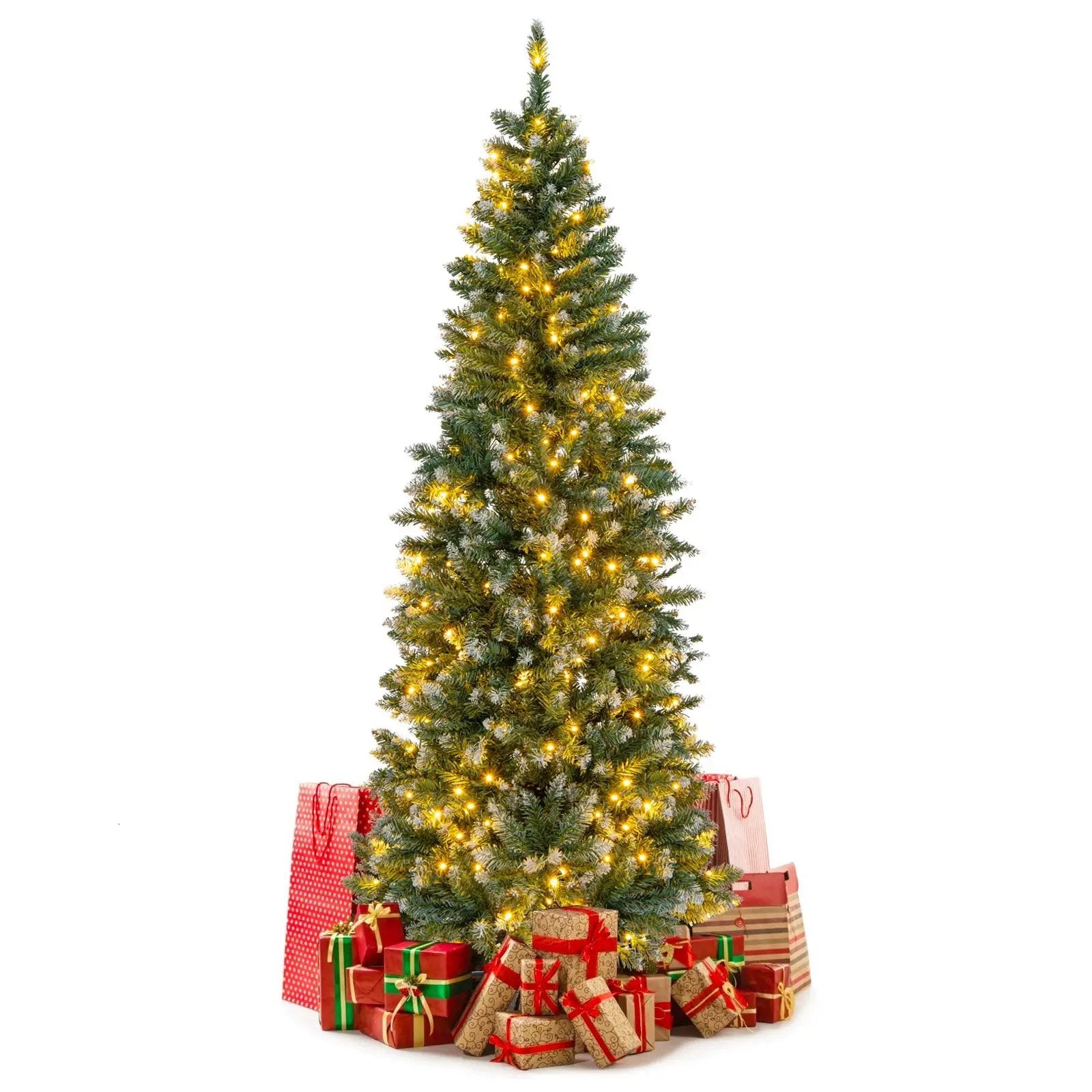 6 Feet Pre-Lit Artificial Christmas Tree with 618 Snowy Branch Tips by DirectDeals