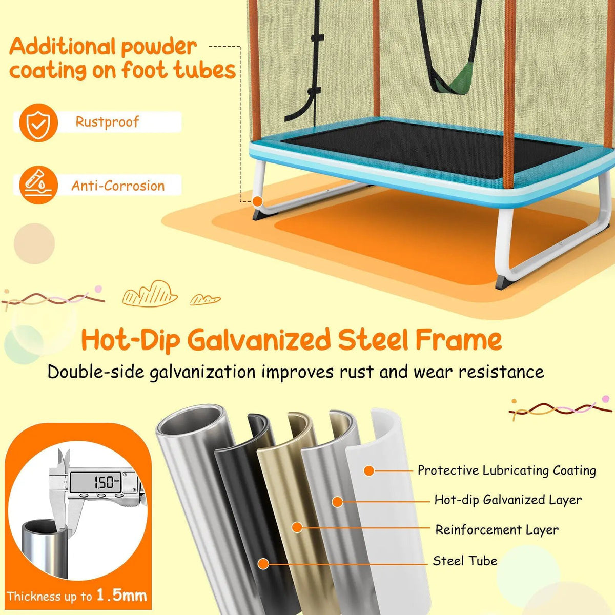 6 Feet Rectangle Trampoline with Swing Horizontal Bar and Safety Net by DirectDeals