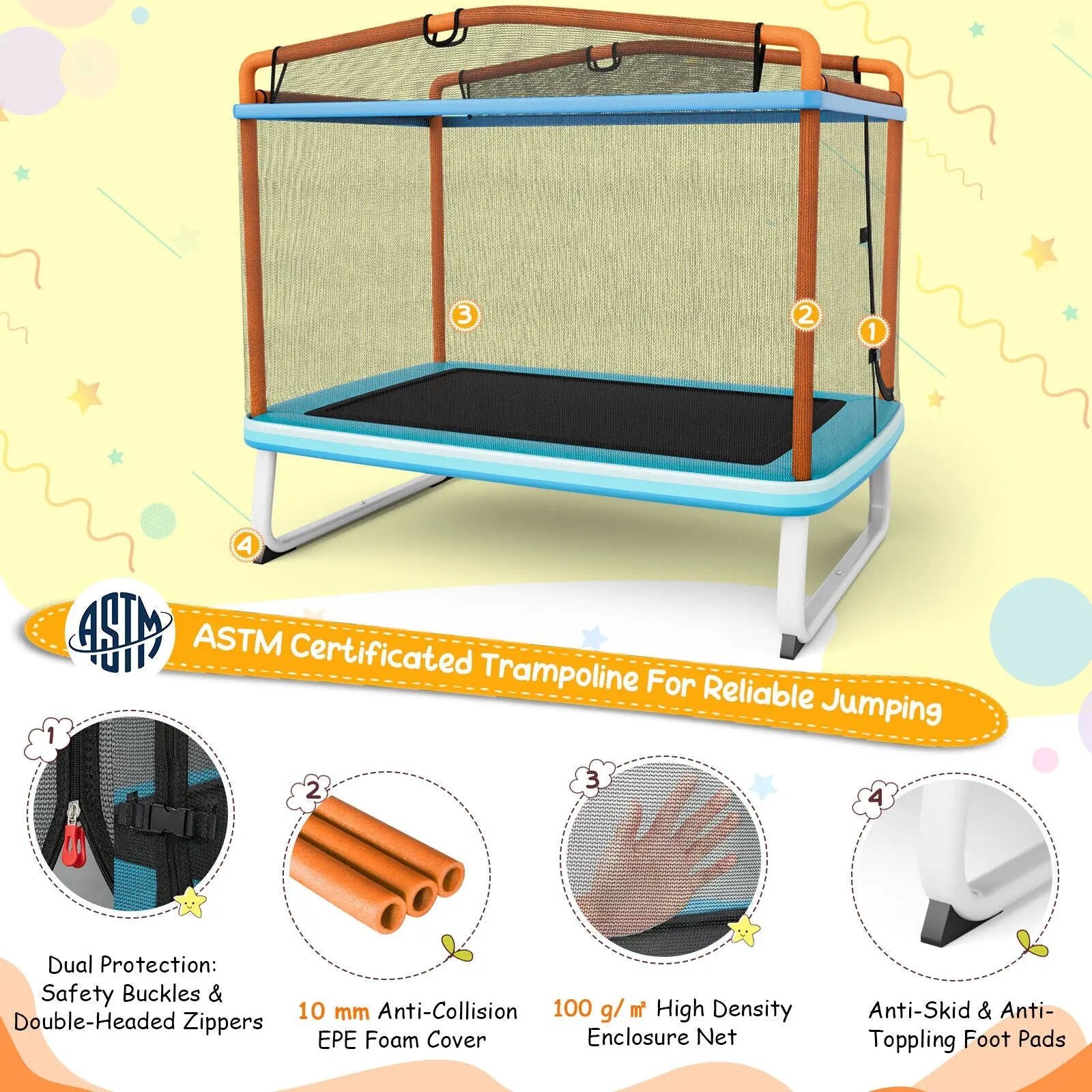6 Feet Rectangle Trampoline with Swing Horizontal Bar and Safety Net by DirectDeals