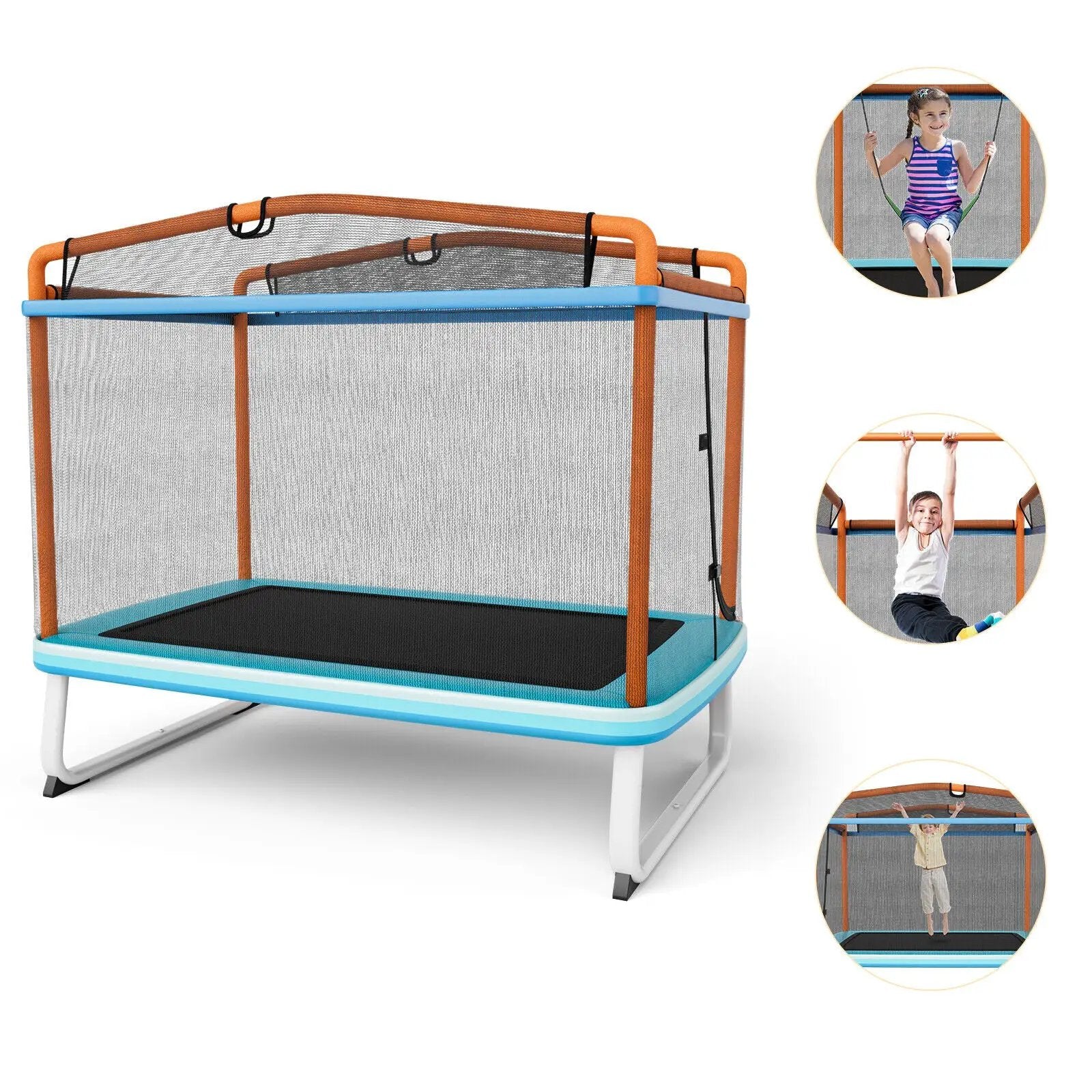 6 Feet Rectangle Trampoline with Swing Horizontal Bar and Safety Net by DirectDeals