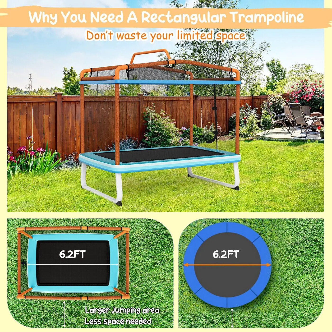 6 Feet Rectangle Trampoline with Swing Horizontal Bar and Safety Net by DirectDeals