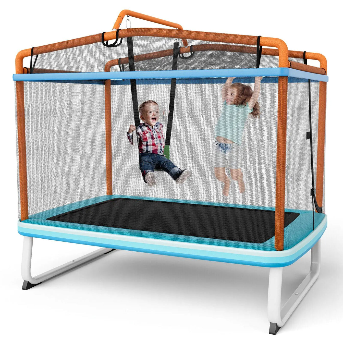 6 Feet Rectangle Trampoline with Swing Horizontal Bar and Safety Net by DirectDeals