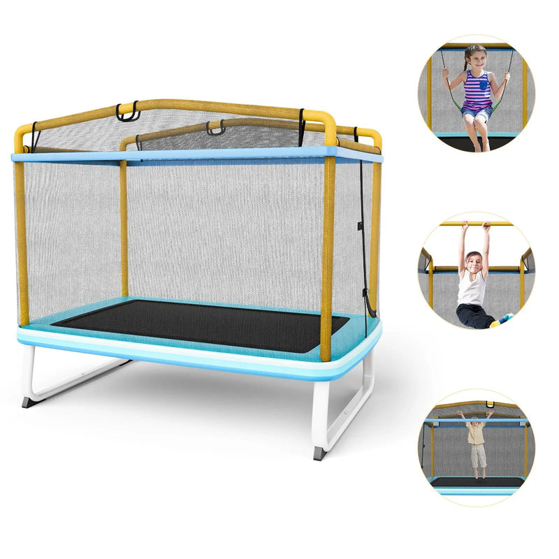 6 Feet Rectangle Trampoline with Swing Horizontal Bar and Safety Net by DirectDeals
