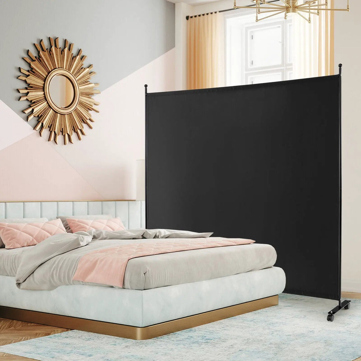 6 Feet Single Panel Rolling Room Divider with Smooth Wheels by DirectDeals