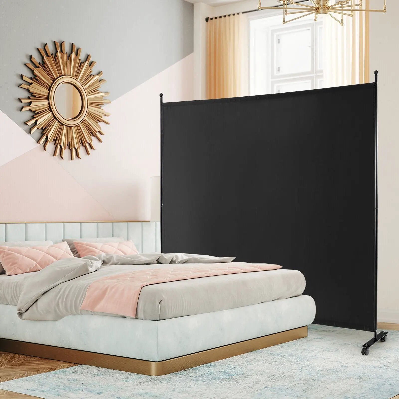 6 Feet Single Panel Rolling Room Divider with Smooth Wheels by DirectDeals