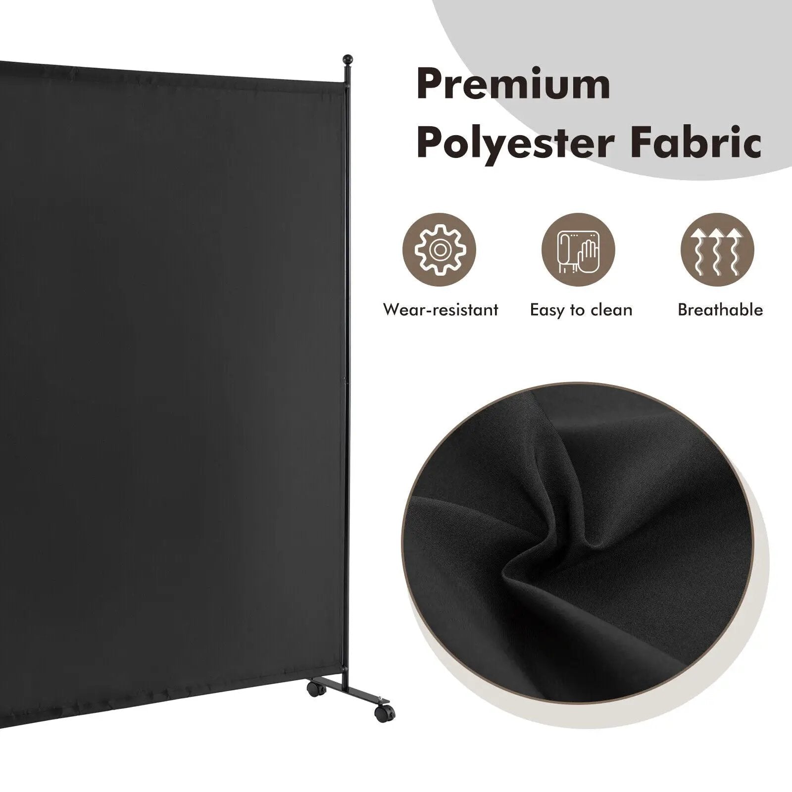6 Feet Single Panel Rolling Room Divider with Smooth Wheels by DirectDeals