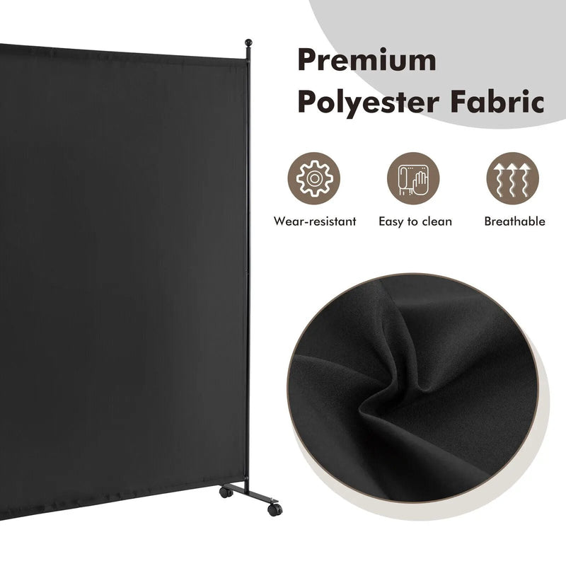 6 Feet Single Panel Rolling Room Divider with Smooth Wheels by DirectDeals