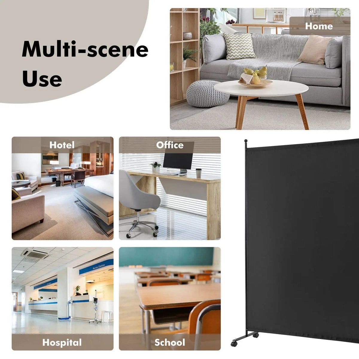 6 Feet Single Panel Rolling Room Divider with Smooth Wheels by DirectDeals