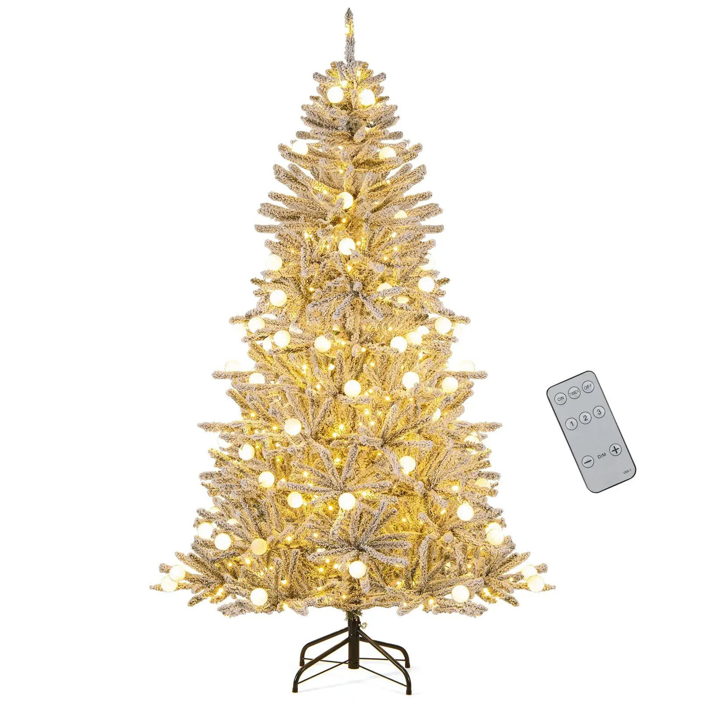 6 Feet Snow-flocked Artificial Christmas Tree Pre-lit Hinged with 81 Sphere Lights and Remote by DirectDeals