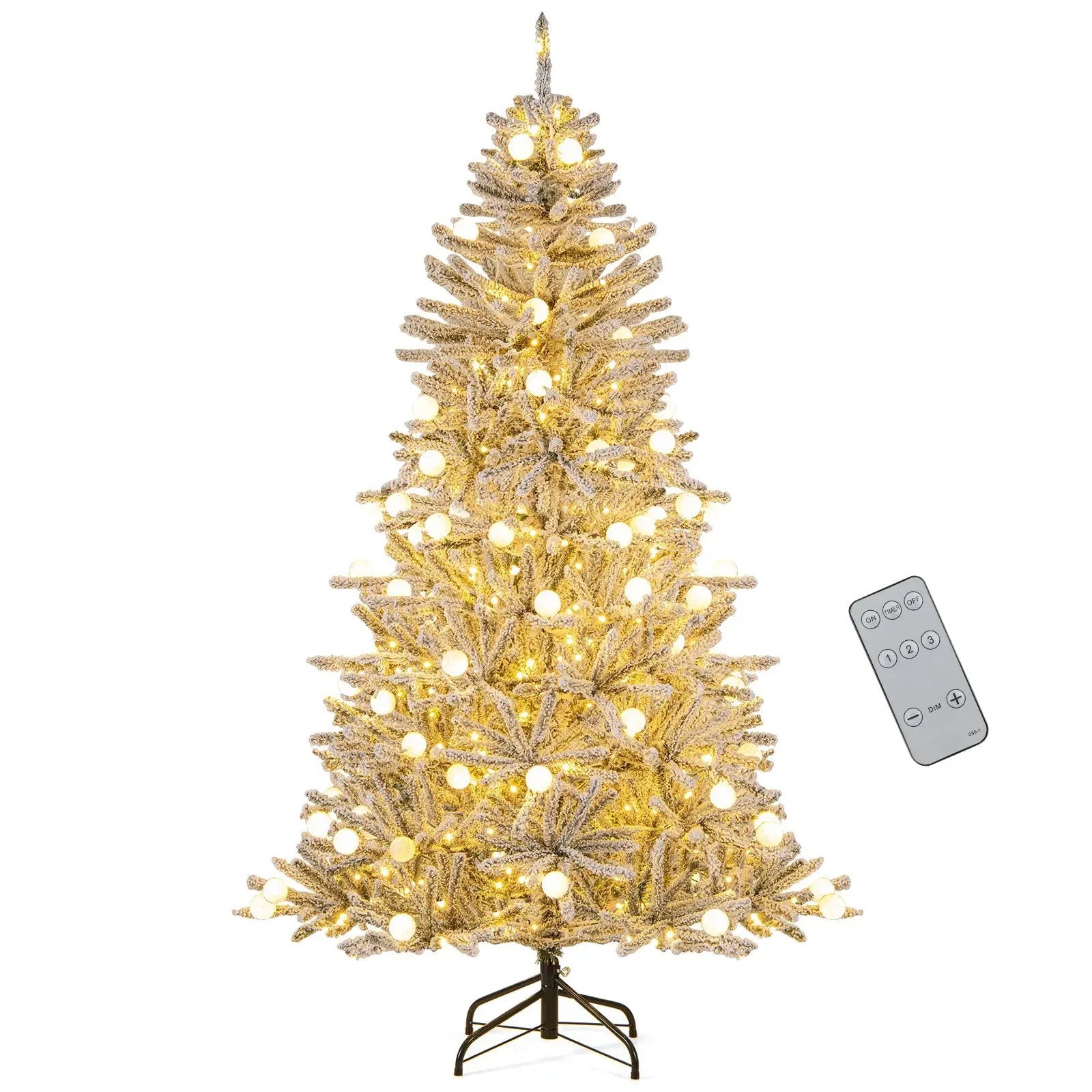 6 Feet Snow-flocked Artificial Christmas Tree Pre-lit Hinged with 81 Sphere Lights and Remote by DirectDeals