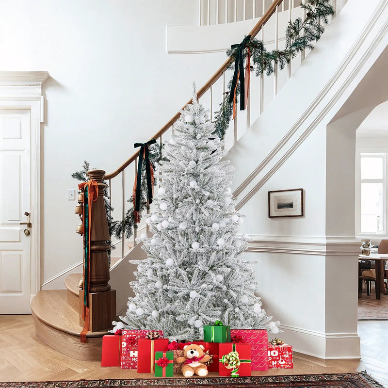 6 Feet Snow-flocked Artificial Christmas Tree Pre-lit Hinged with 81 Sphere Lights and Remote by DirectDeals
