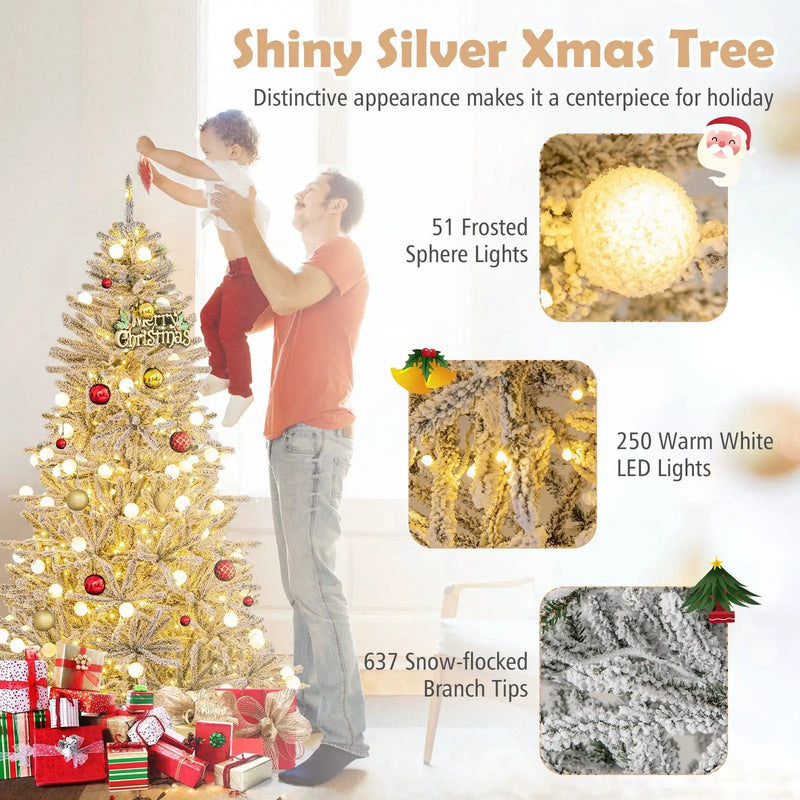 6 Feet Snow-flocked Artificial Christmas Tree Pre-lit Hinged with 81 Sphere Lights and Remote by DirectDeals