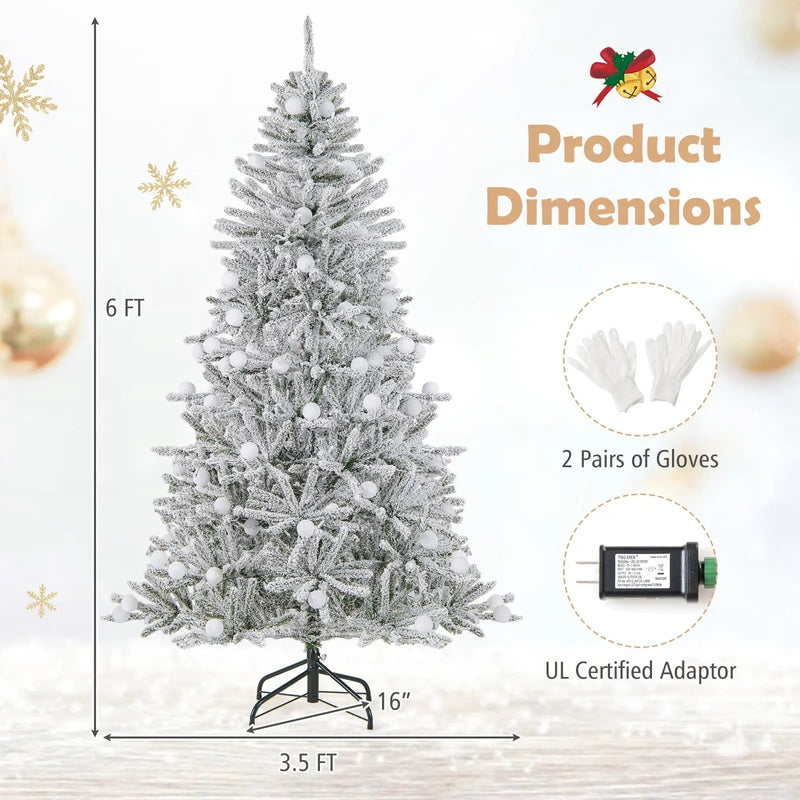 6 Feet Snow-flocked Artificial Christmas Tree Pre-lit Hinged with 81 Sphere Lights and Remote by DirectDeals