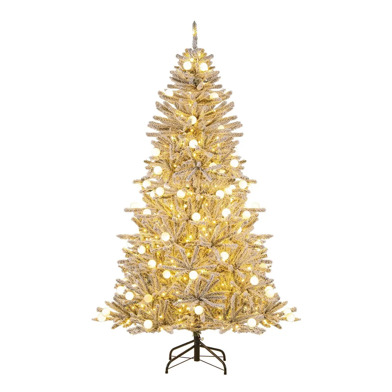6 Feet Snow-flocked Artificial Christmas Tree Pre-lit Hinged with 81 Sphere Lights and Remote by DirectDeals