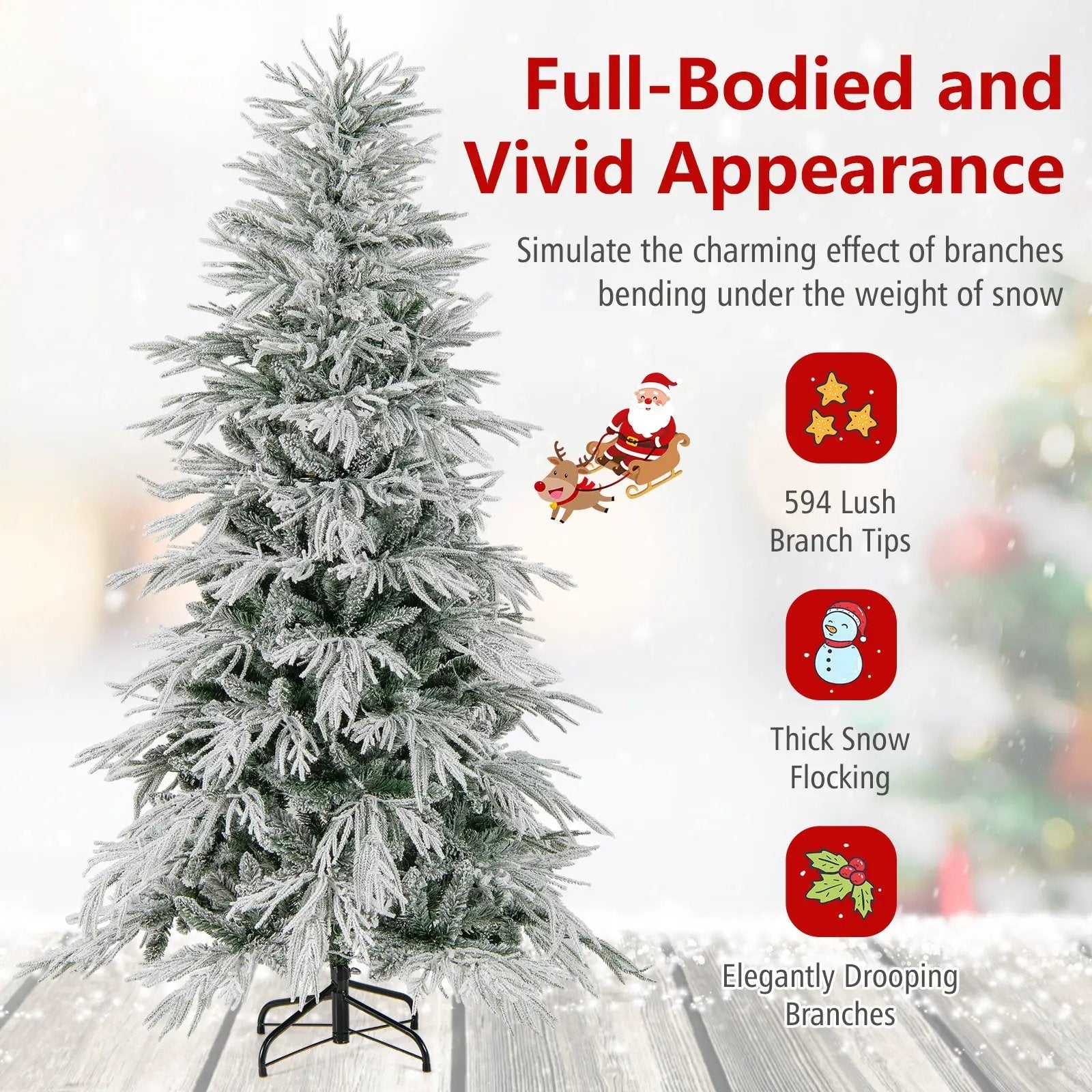7 Feet Snow-flocked Artificial Christmas Tree Pre-lit Hinged Xmas Tree with Warm White LED Lights by DirectDeals