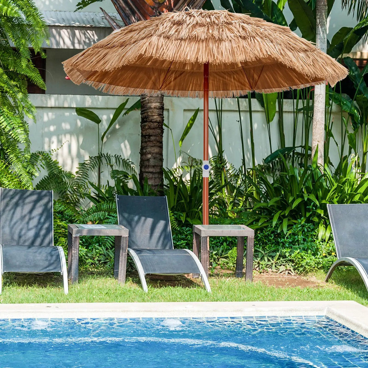 6 Feet Thatched Patio Umbrella with Tilt Design and Carrying Bag by DirectDeals