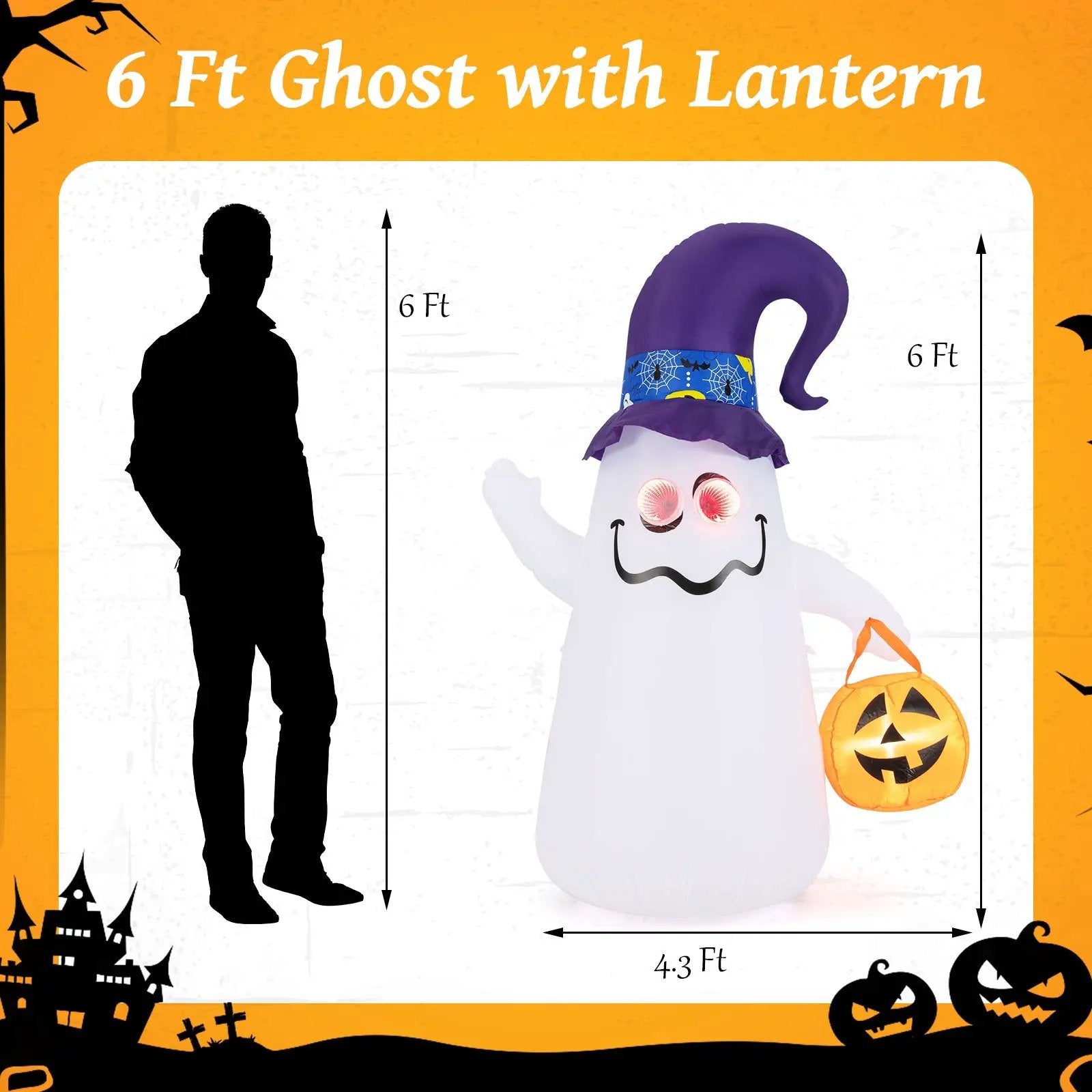 6 Ft Halloween Inflatables Cute Ghost with Dimming Infinity Mirror Light by DirectDeals