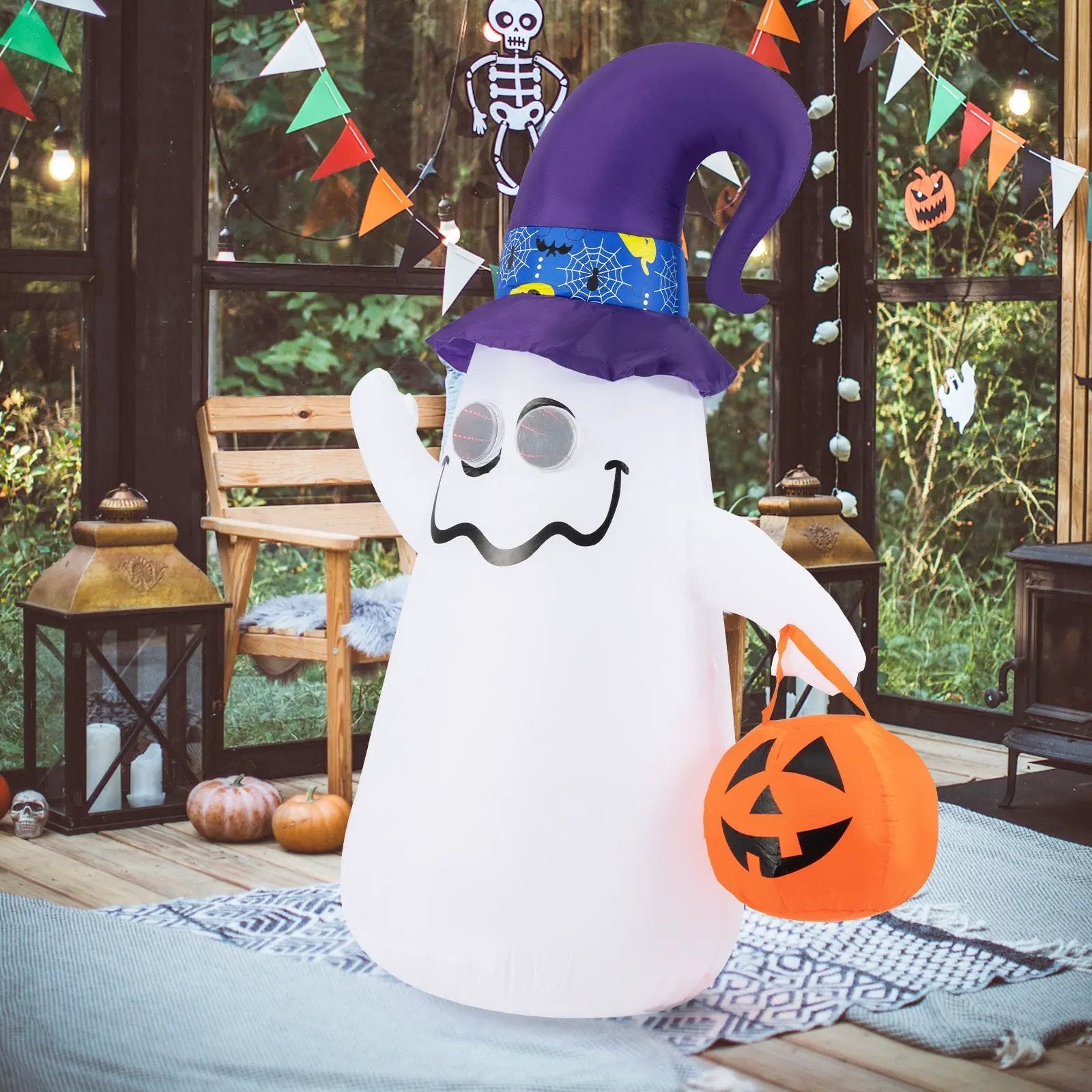 6 Ft Halloween Inflatables Cute Ghost with Dimming Infinity Mirror Light by DirectDeals