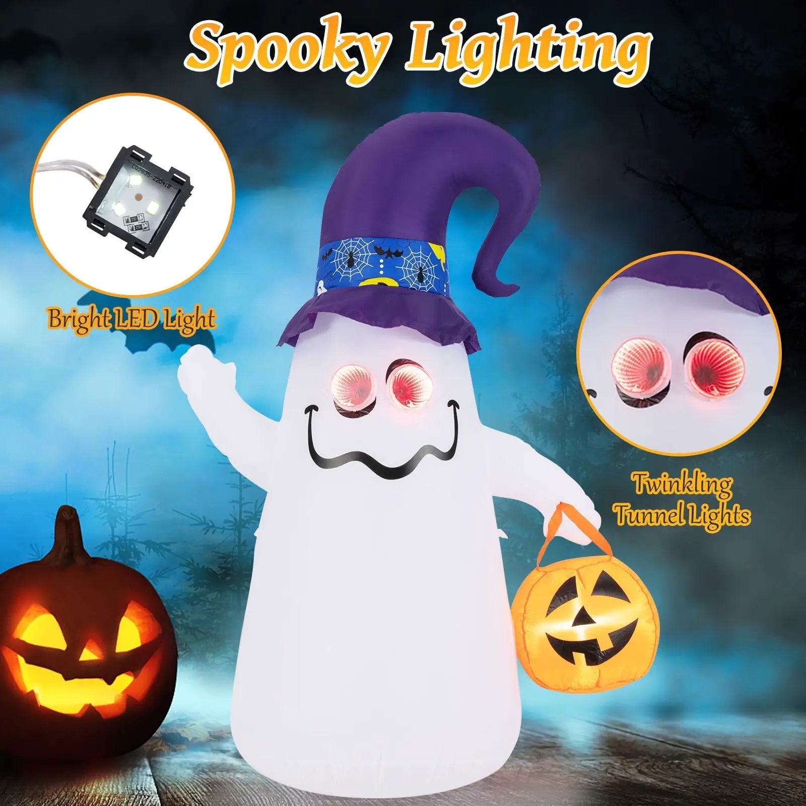 6 Ft Halloween Inflatables Cute Ghost with Dimming Infinity Mirror Light by DirectDeals