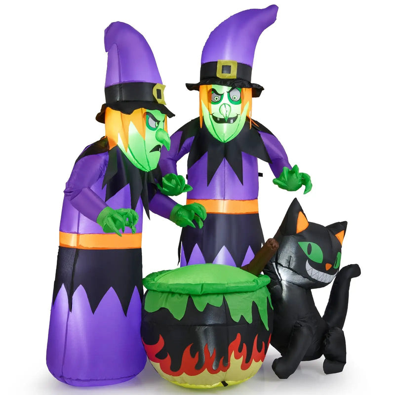 6 Ft Inflatable Halloween Witches with Cauldron & Black Cat by DirectDeals