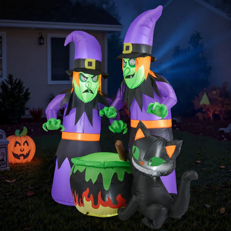 6 Ft Inflatable Halloween Witches with Cauldron & Black Cat by DirectDeals