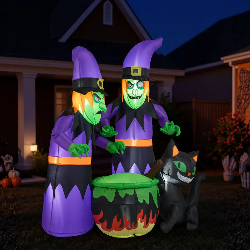 6 Ft Inflatable Halloween Witches with Cauldron & Black Cat by DirectDeals