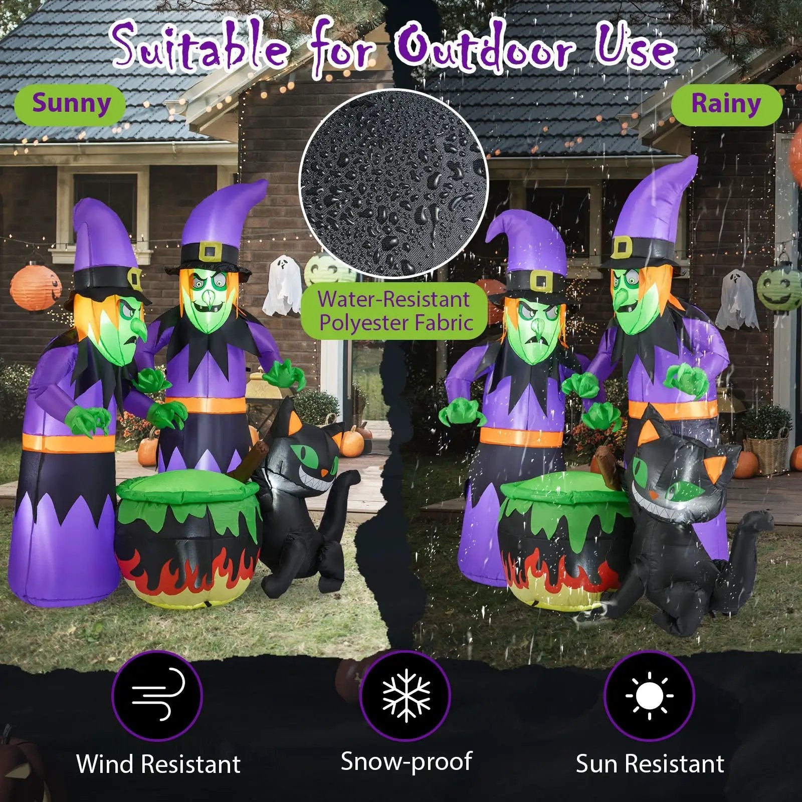 6 Ft Inflatable Halloween Witches with Cauldron & Black Cat by DirectDeals