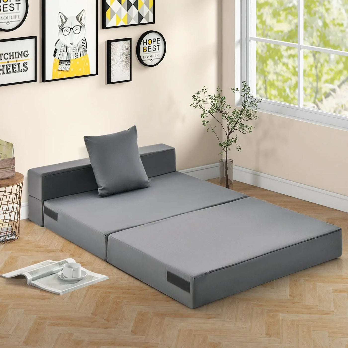 6 Inch Tri-fold Sofa Bed Folding Mattress with Pillow by DirectDeals