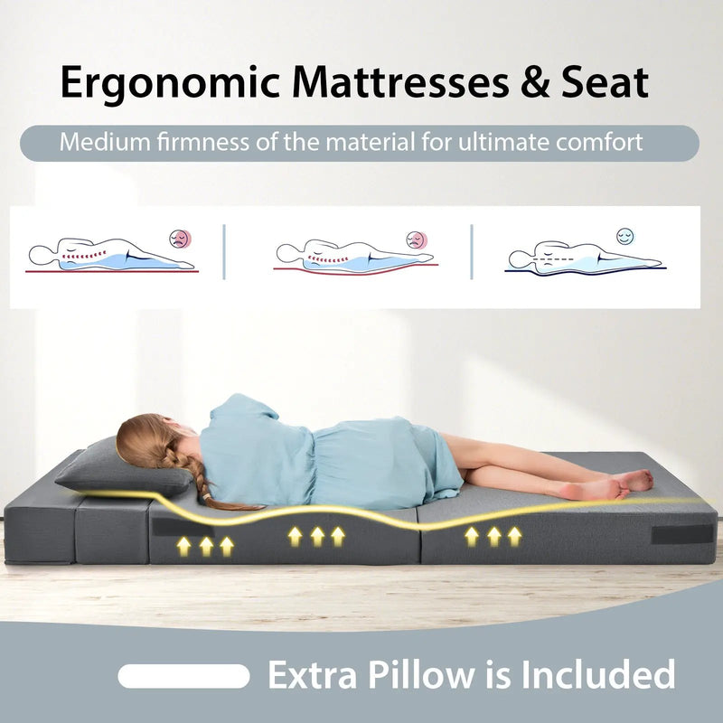 6 Inch Tri-fold Sofa Bed Folding Mattress with Pillow by DirectDeals