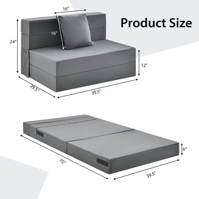 6 Inch Tri-fold Sofa Bed Folding Mattress with Pillow by DirectDeals