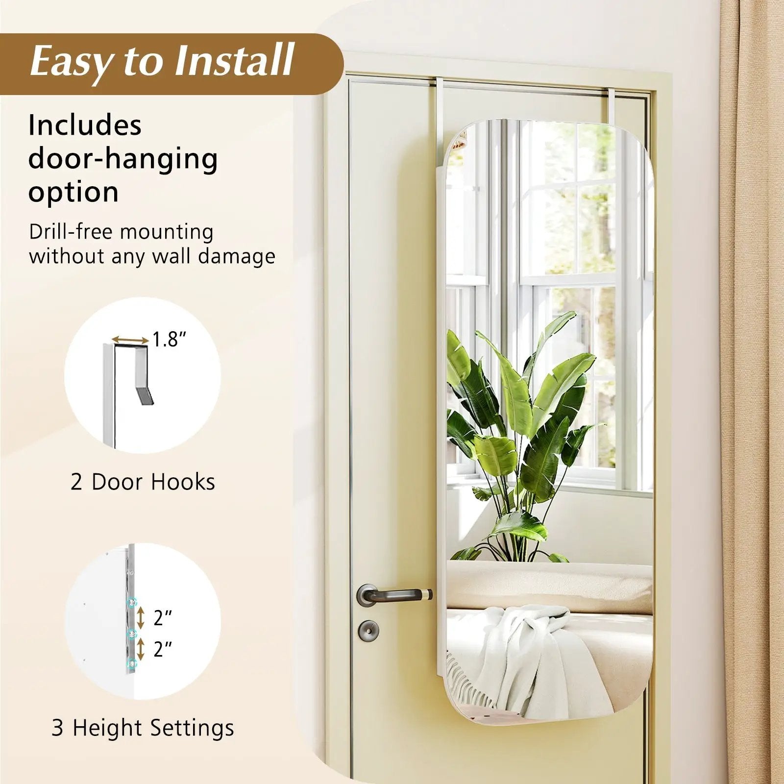 6 LEDs Mirror Jewelry Cabinet Wall or Door Mounted Lockable Jewelry Organizer-White by DirectDeals