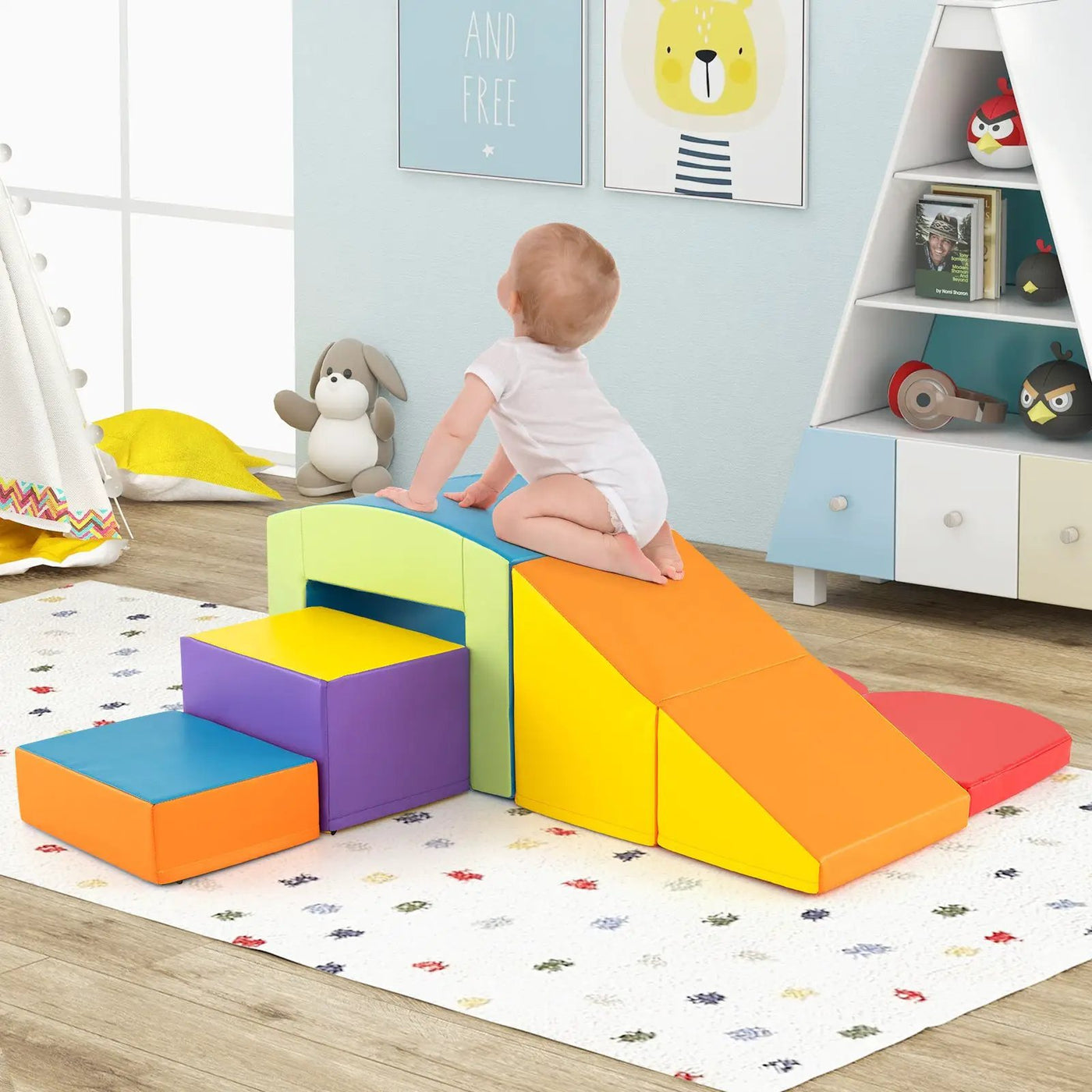 6 Pieces Foam Climbing Blocks Soft Play Climbing for Toddlers with Tunnel by DirectDeals