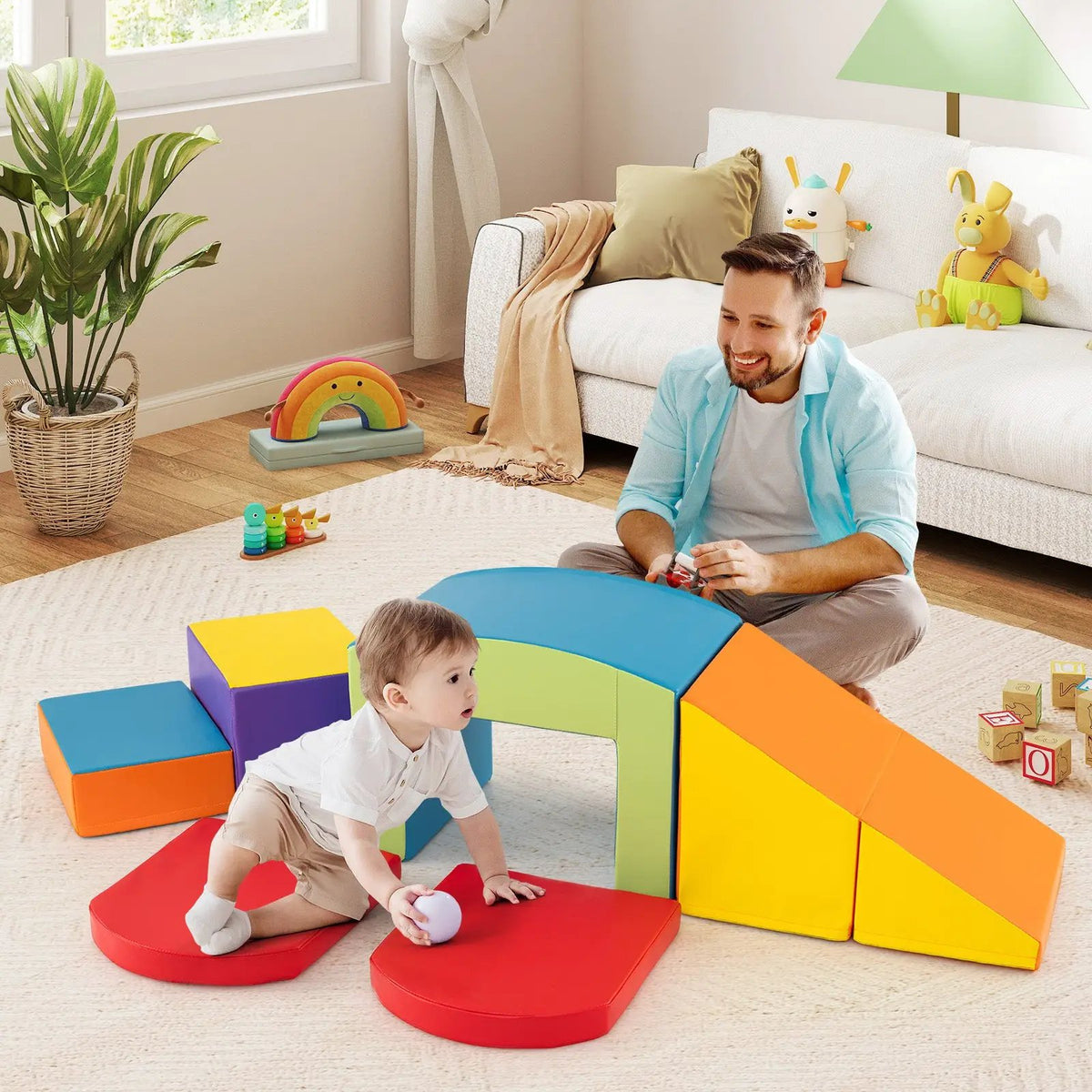 6 Pieces Foam Climbing Blocks Soft Play Climbing for Toddlers with Tunnel by DirectDeals