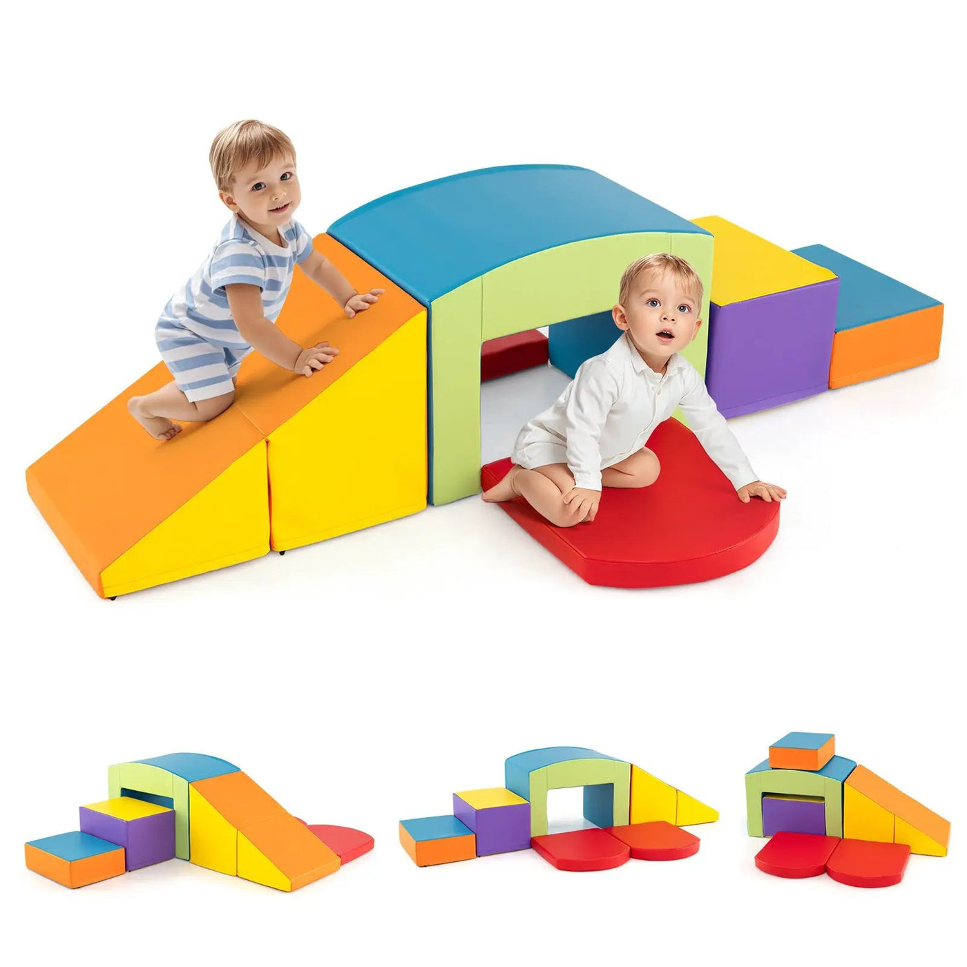 6 Pieces Foam Climbing Blocks Soft Play Climbing for Toddlers with Tunnel by DirectDeals