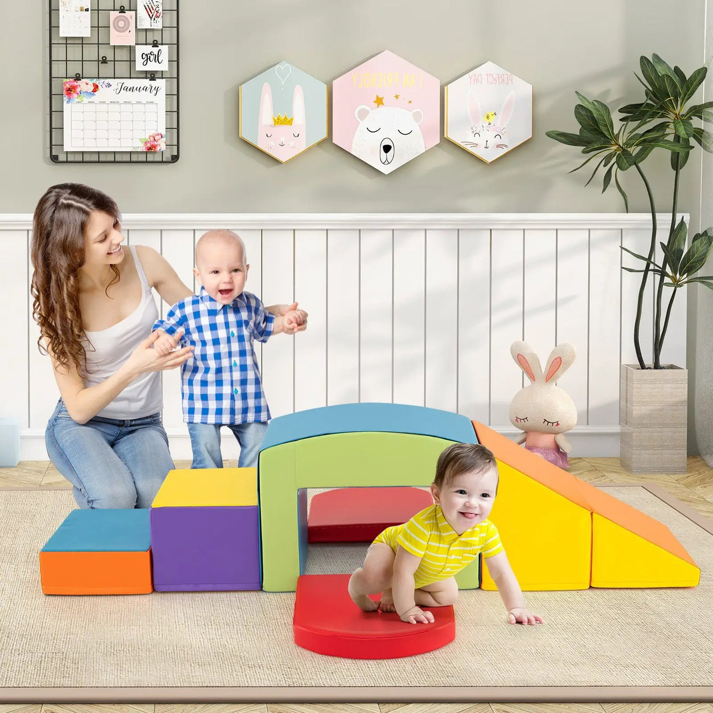6 Pieces Foam Climbing Blocks Soft Play Climbing for Toddlers with Tunnel by DirectDeals