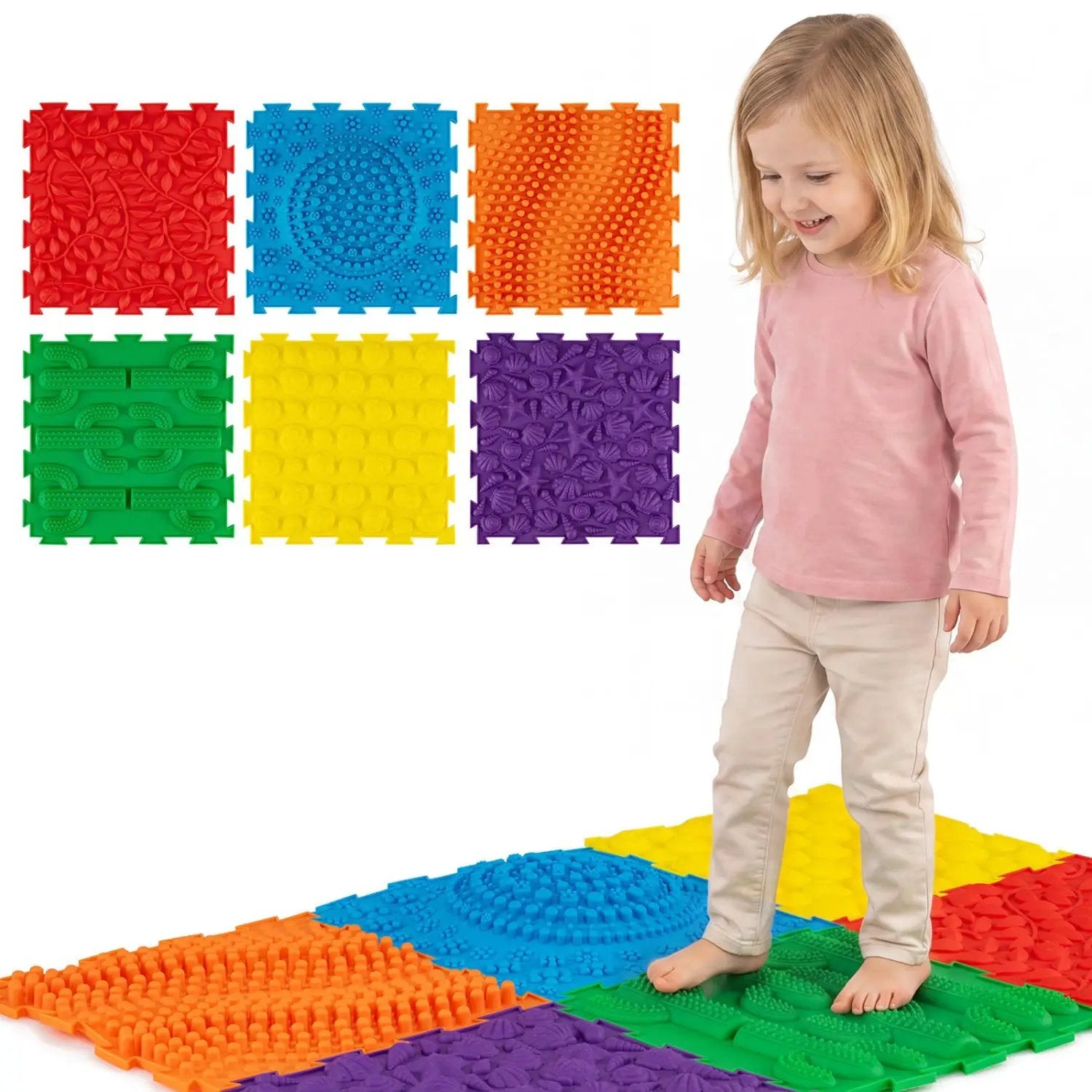 Interlocking Sensory Mats 6-Piece Set with Textured Surfaces by DirectDeals