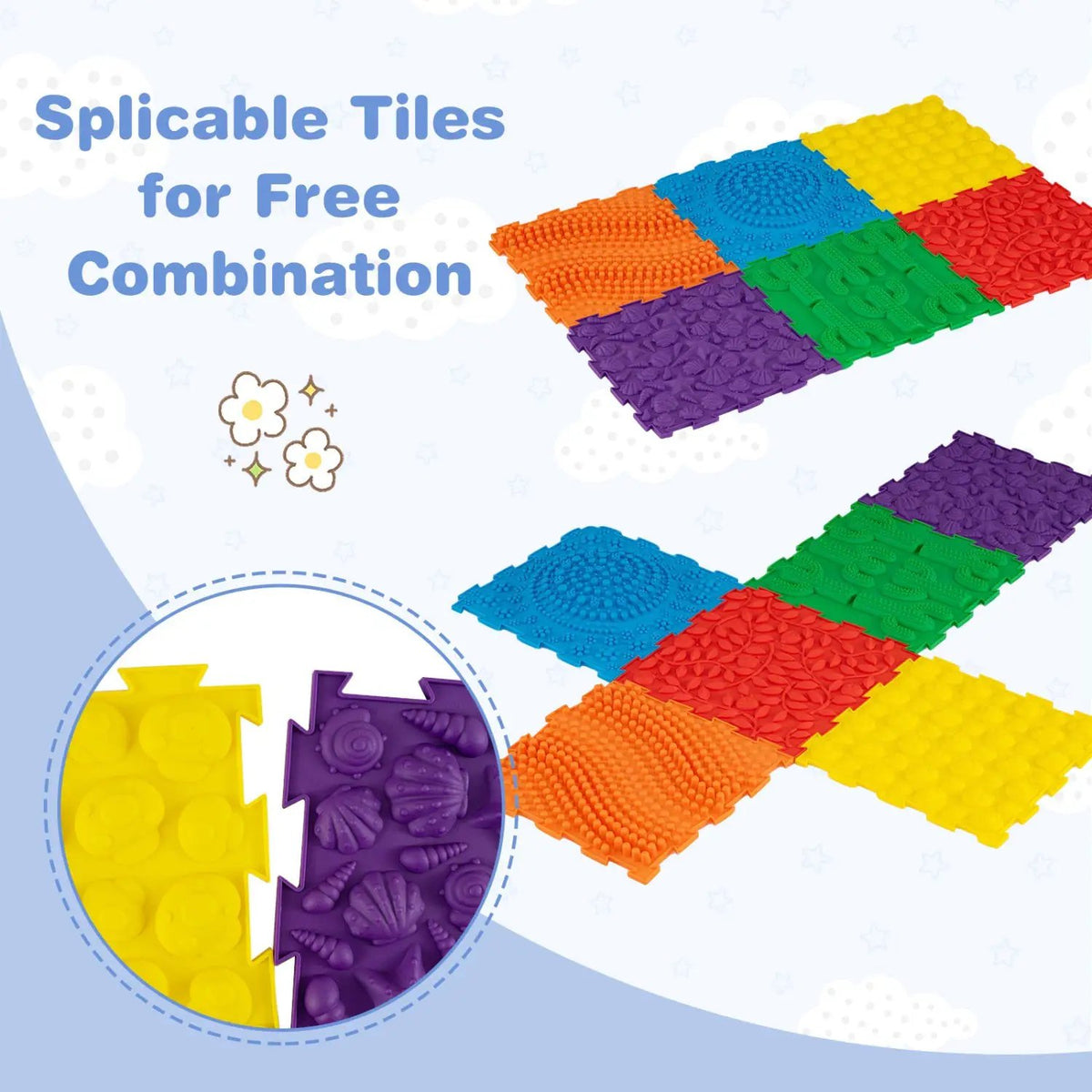 Interlocking Sensory Mats 6-Piece Set with Textured Surfaces by DirectDeals