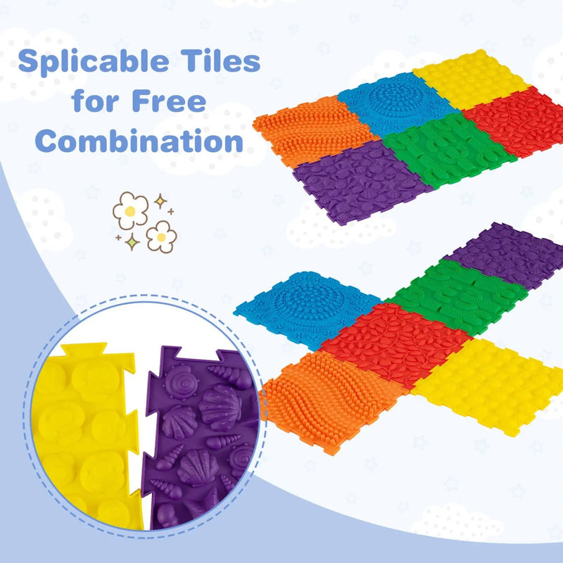 Interlocking Sensory Mats 6-Piece Set with Textured Surfaces by DirectDeals
