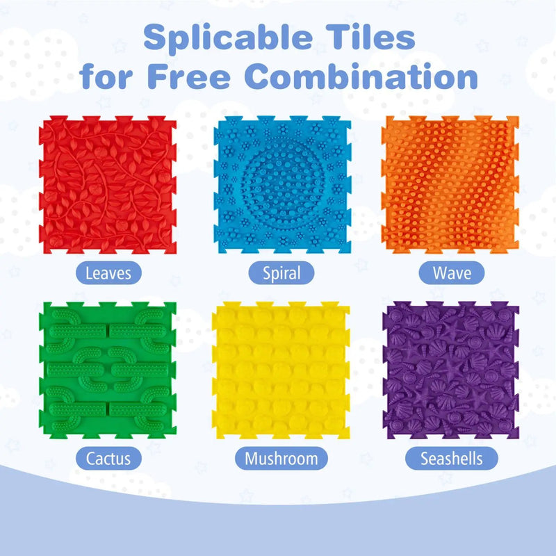 Interlocking Sensory Mats 6-Piece Set with Textured Surfaces by DirectDeals