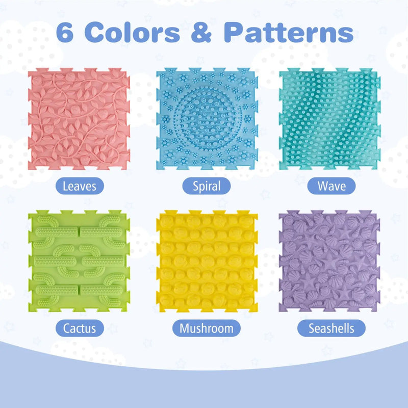 Interlocking Sensory Mats 6-Piece Set with Textured Surfaces by DirectDeals