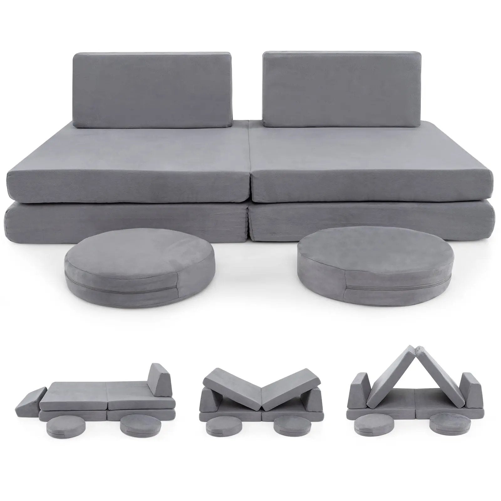 6 Pieces Modular Kids Play Couch Set with Washable Covers for Living Room Playroom-Gray by DirectDeals