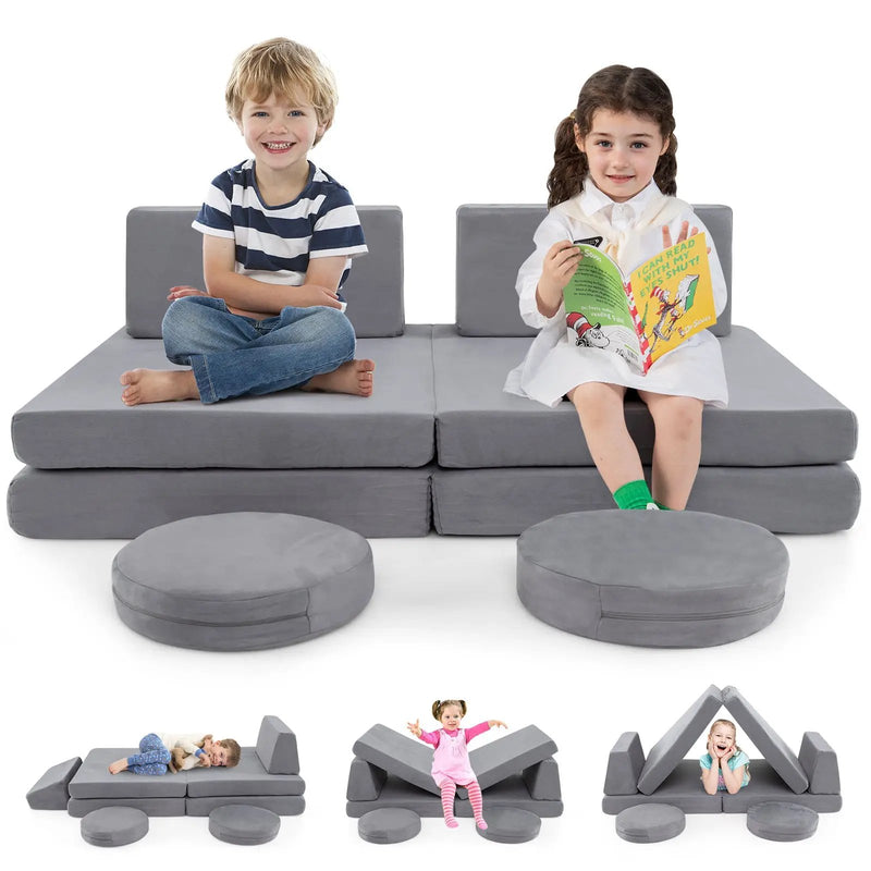 6 Pieces Modular Kids Play Couch Set with Washable Covers for Living Room Playroom-Gray by DirectDeals