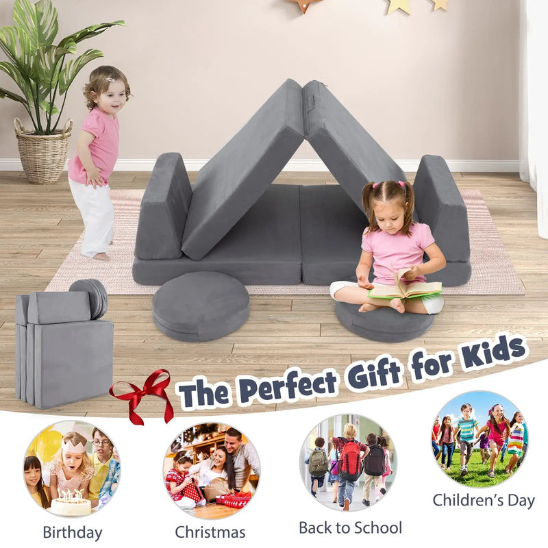 6 Pieces Modular Kids Play Couch Set with Washable Covers for Living Room Playroom-Gray by DirectDeals