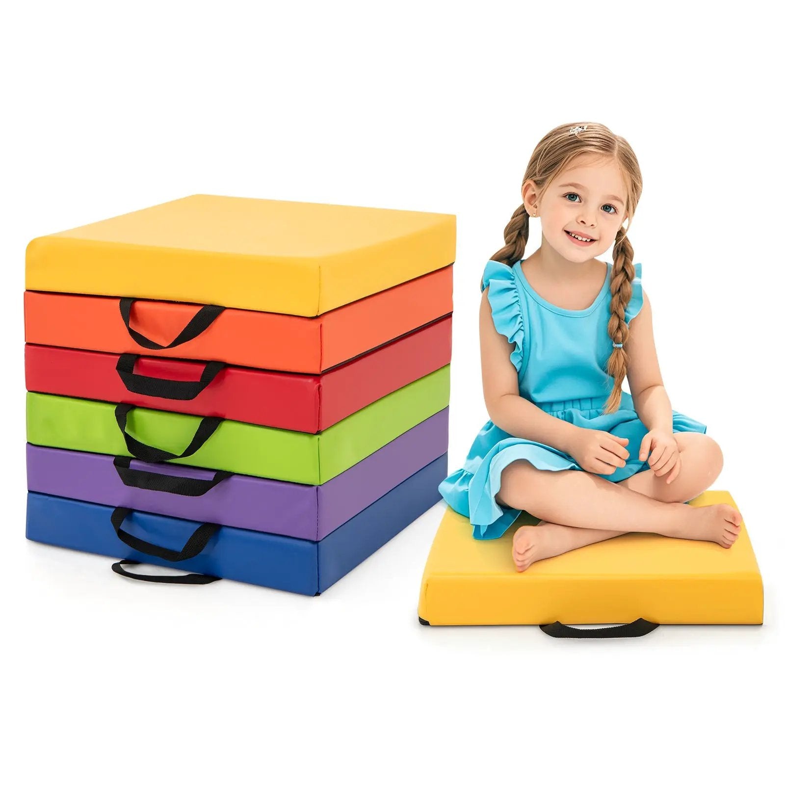 6 PCS Square Floor Cushions 16 Inch Soft Sponge Floor Pillows-Multicolor by DirectDeals