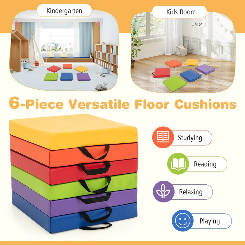 6 PCS Square Floor Cushions 16 Inch Soft Sponge Floor Pillows-Multicolor by DirectDeals