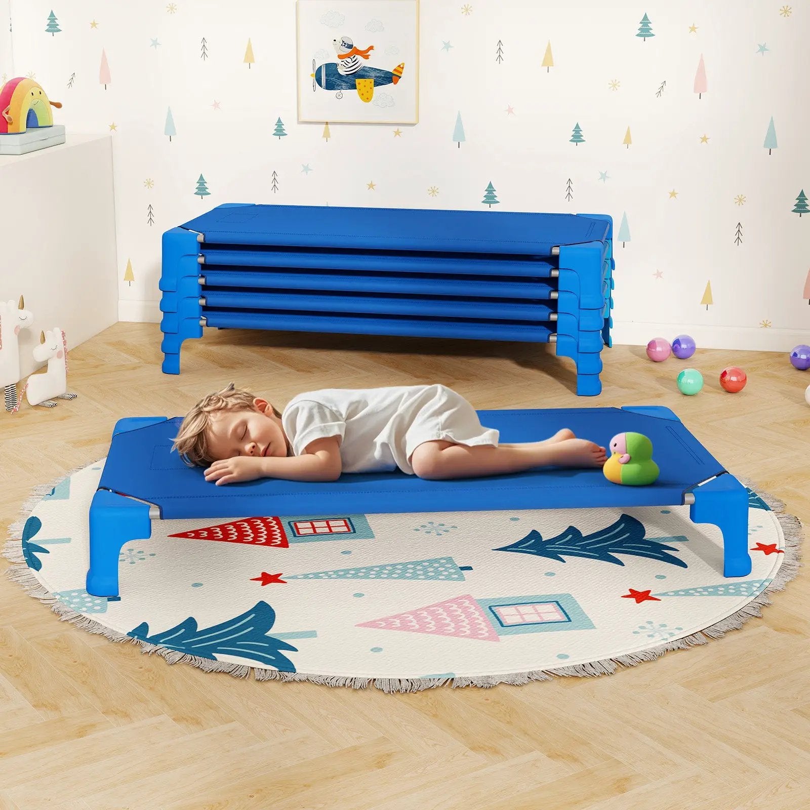 Portable 6 Pack Stackable Daycare Cots Sleeping Bed for Kids 53 Inch by DirectDeals