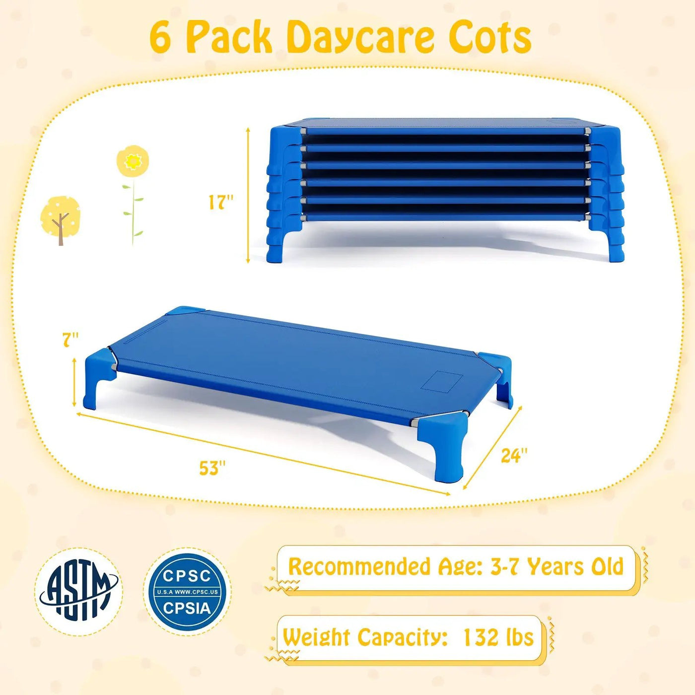Portable 6 Pack Stackable Daycare Cots Sleeping Bed for Kids 53 Inch by DirectDeals